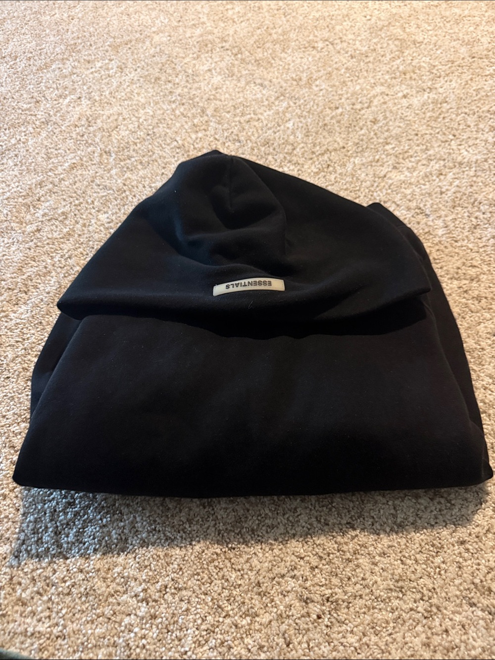 Essentials Black Pullover Hoodie with Subtle Logo